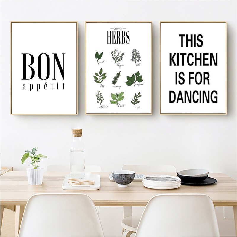 Kräuterposter Botanische Küche - Leinwand Wandkunst Gemälde