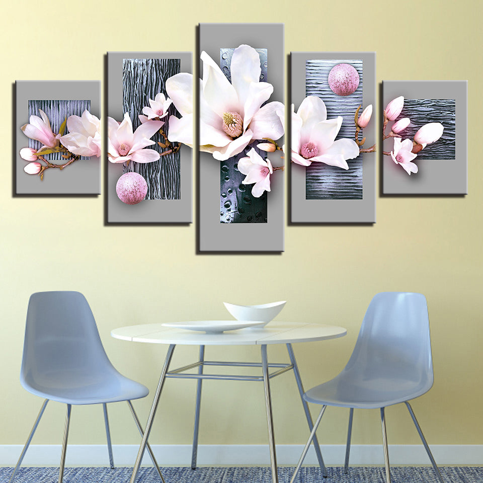 Elegante Babyrosa Magnolien 5 Teile - Leinwand Wandkunst Gemälde