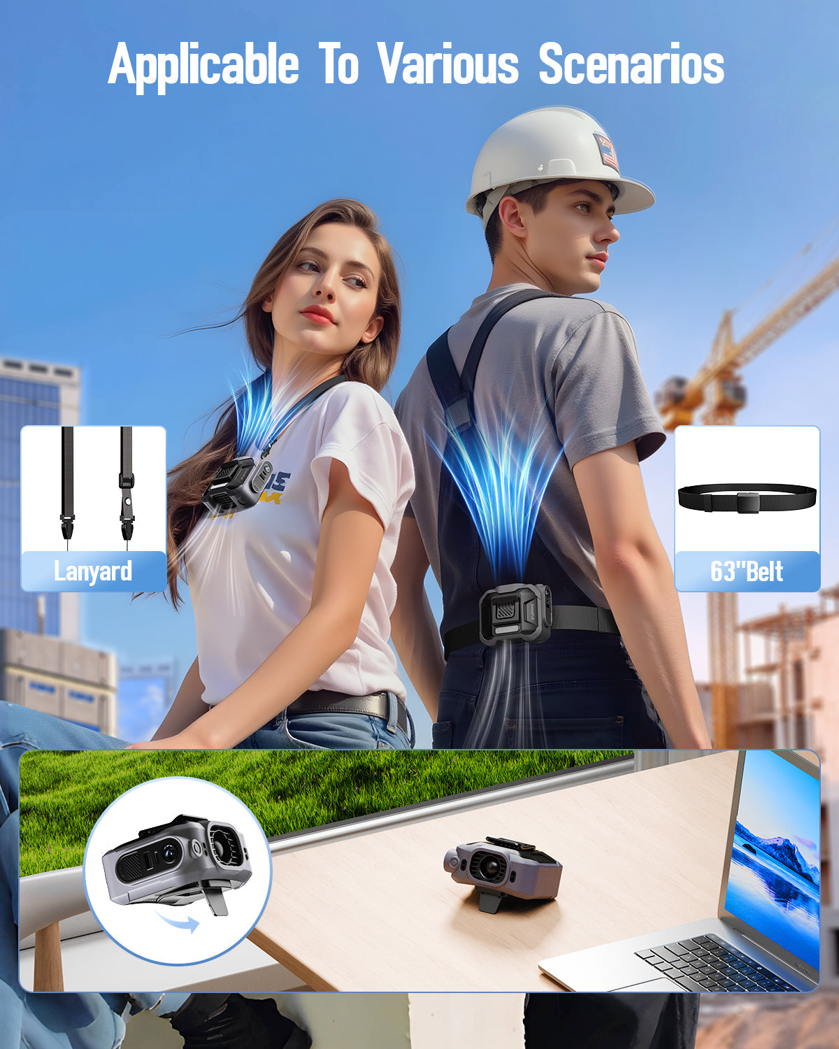 10000mAh Taillenlüfter, tragbarer Gürtelclip persönlicher Ventilator | Brehn