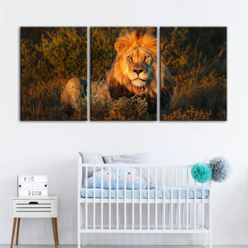 Göttliches Sonnenuntergang Löwe-Canvas Wandkunst Gemälde 3 Stück