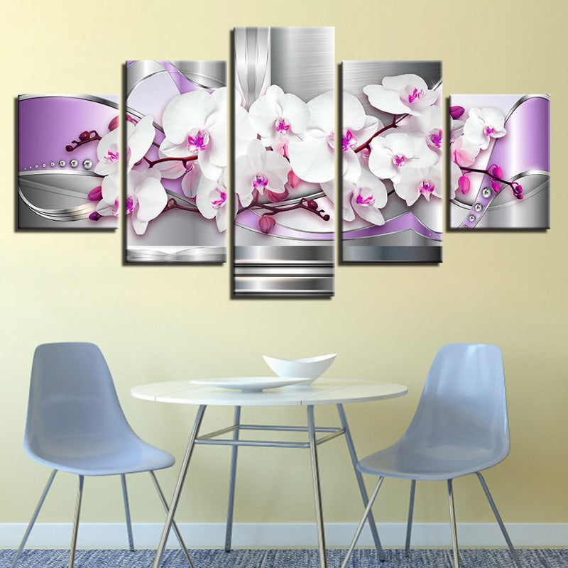 5 Stück Pink Hues Weiße Blume - Leinwand Wandkunst Gemälde