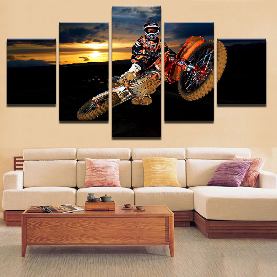 Motorbike Soaring 5 Teile - Leinwand Wandkunst Gemälde
