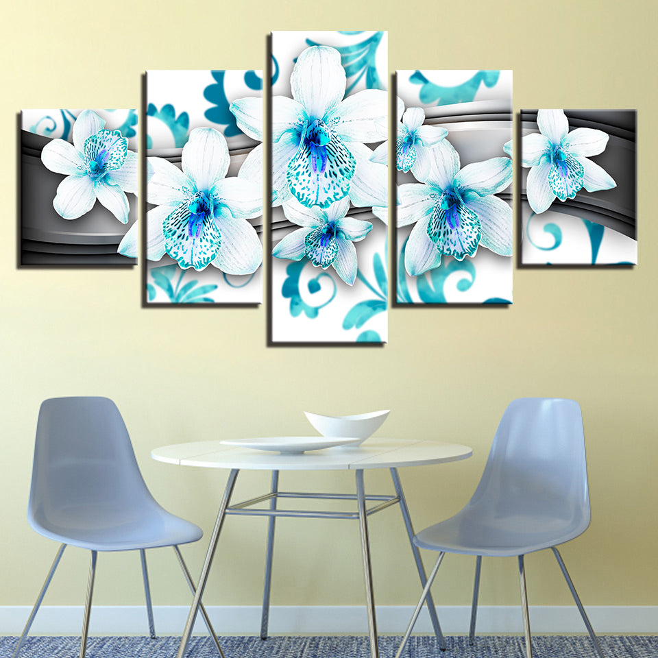 Zarte Blaue Orchideen 5 Teile - Leinwand Wandkunst Malerei