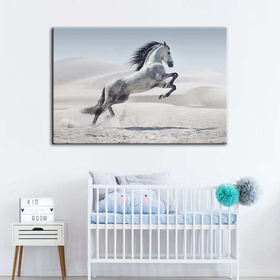 Springendes weißes Pferd - Leinwand Wandkunst Malerei
