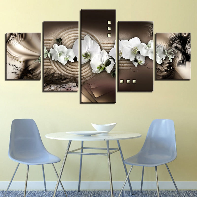 5-teilige abstrakte weiße Blume - Leinwand Wandkunst Gemälde