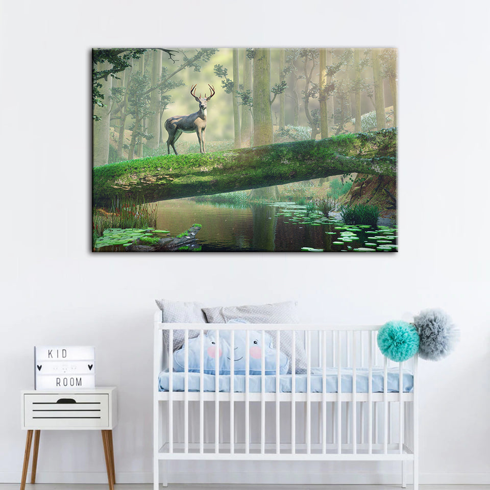 Verzauberter Wald Hirsch - Leinwand Wandkunst Gemälde