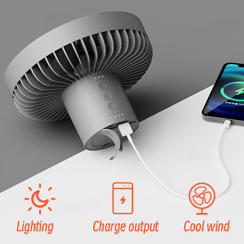 Tragbarer wiederaufladbarer Ventilator mit LED und integriertem Powerbank | Brehn