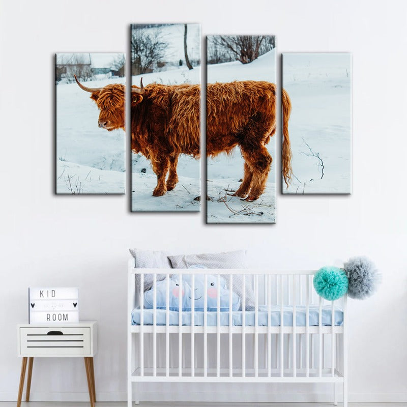 4-teilige lockige Kuh - Canvas Wandkunstgemälde