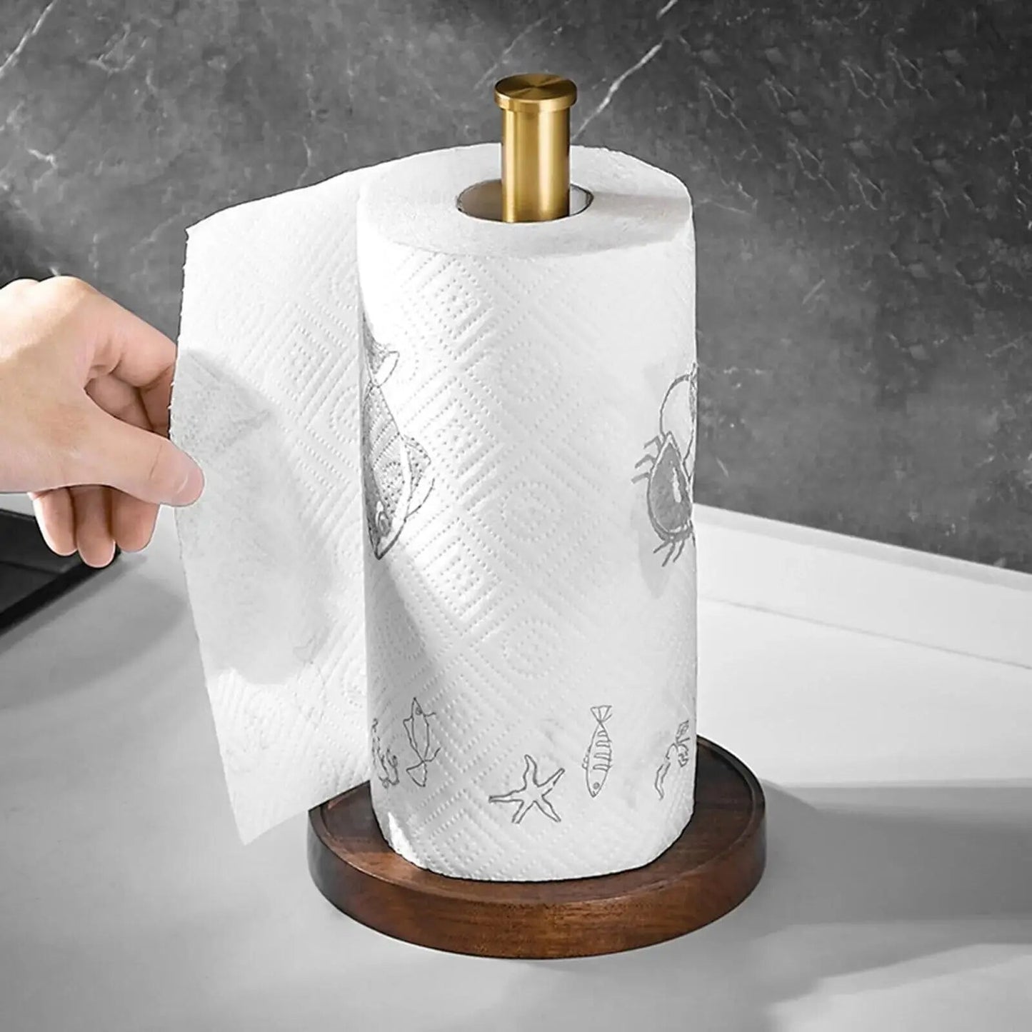 Brehn | Marmor Küchentuchhalter – goldene Details für außergewöhnlichen Stil