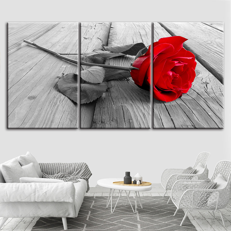 Einsame Rose 3 Teilig - Leinwand Wandkunst Gemälde