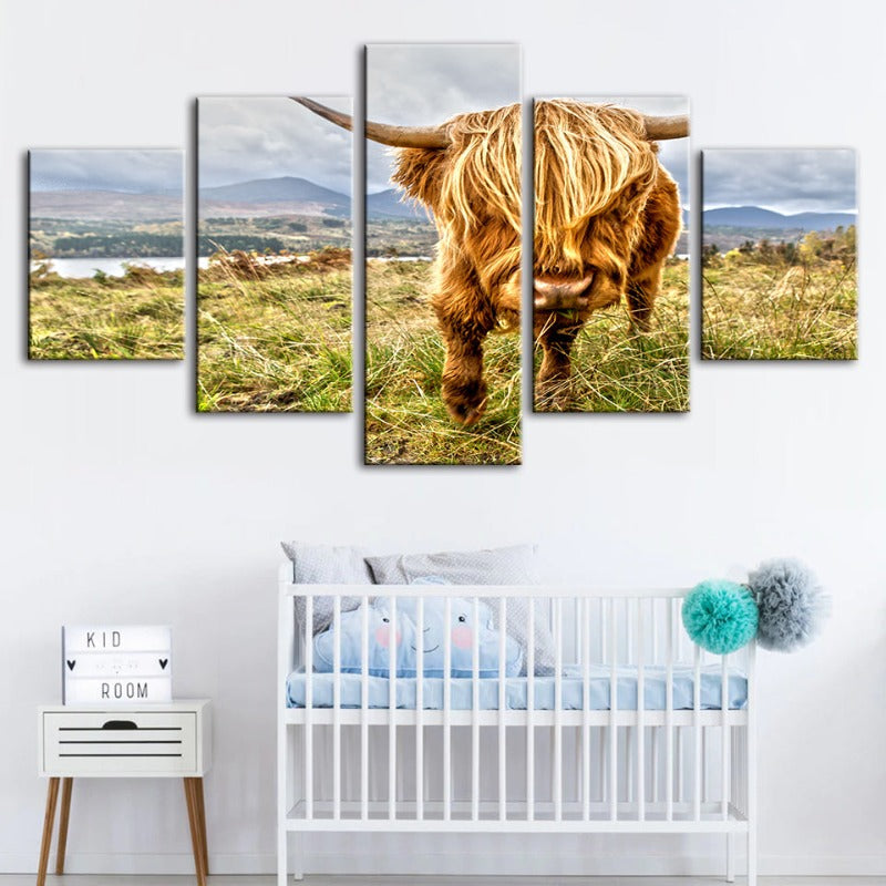 5 Stück Wild Cow - Leinwand Wandkunst Gemälde