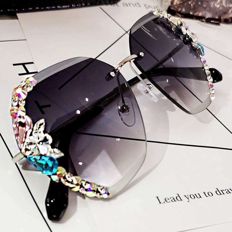 Brehn | 2022 Vintage Mode Randlose Kristall Sonnenbrille