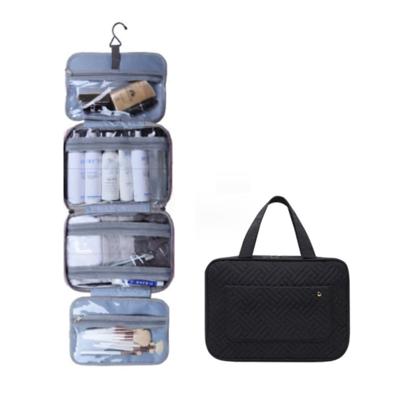 Brehn | Travelique Reise-Kosmetik-Organizer | Kompakt & Wasserabweisend | Mit 4 Fächern & 360° Haken | Für Damen & Herren