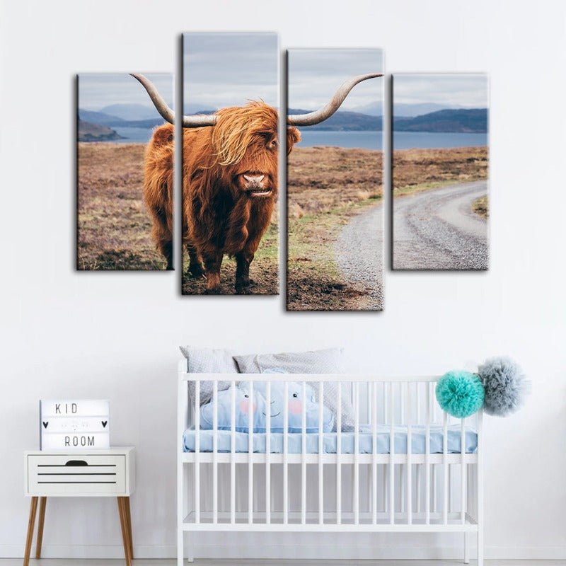 4-teilige schöne braune Kuh - Canvas Wandkunst Gemälde | Brehn