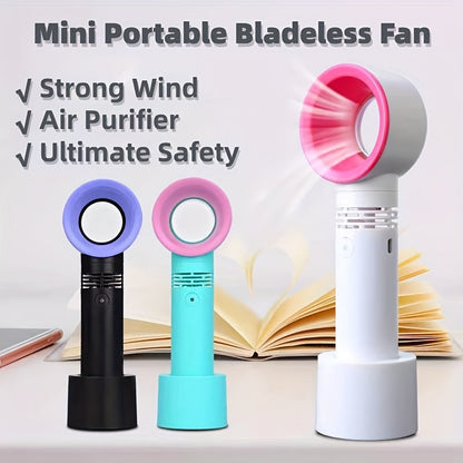 1 Stück USB wiederaufladbarer bladeless Handheld Ventilator - Tragbarer mini Tischventilator mit 3 Geschwindigkeiten für Reisen, Camping, Büro und Raumnutzung | Brehn