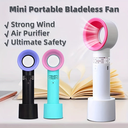 1 Stück USB wiederaufladbarer bladeless Handheld Ventilator - Tragbarer mini Tischventilator mit 3 Geschwindigkeiten für Reisen, Camping, Büro und Raumnutzung | Brehn