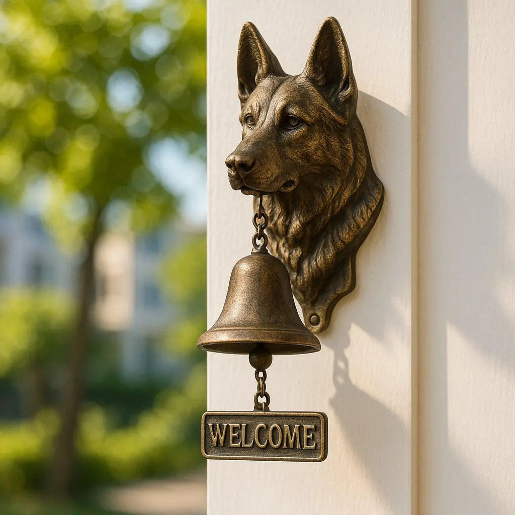 Willkommensglocke „Schäfer“ aus Bronze – Elegante Wandglocke mit Schäferhundmotiv