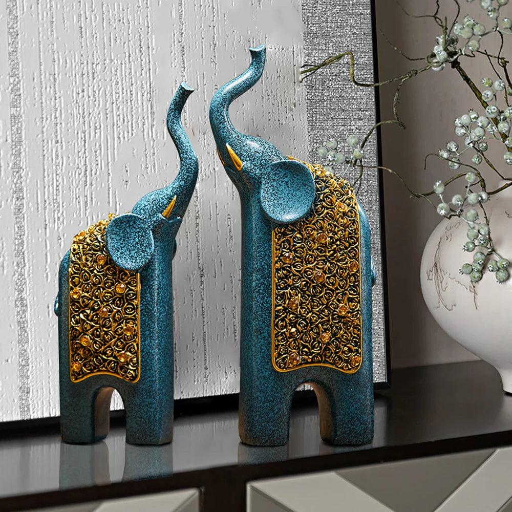 Brehn | Dekorative Figuren Elefanten Set von 2 | Retro Design | Harz | 13x8x30 cm