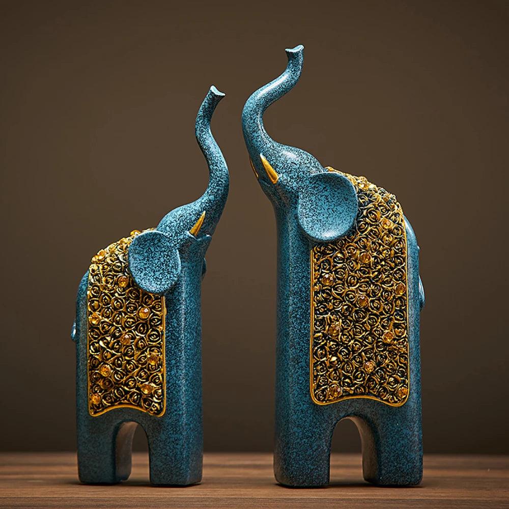 Brehn | Dekorative Figuren Elefanten Set von 2 | Retro Design | Harz | 13x8x30 cm