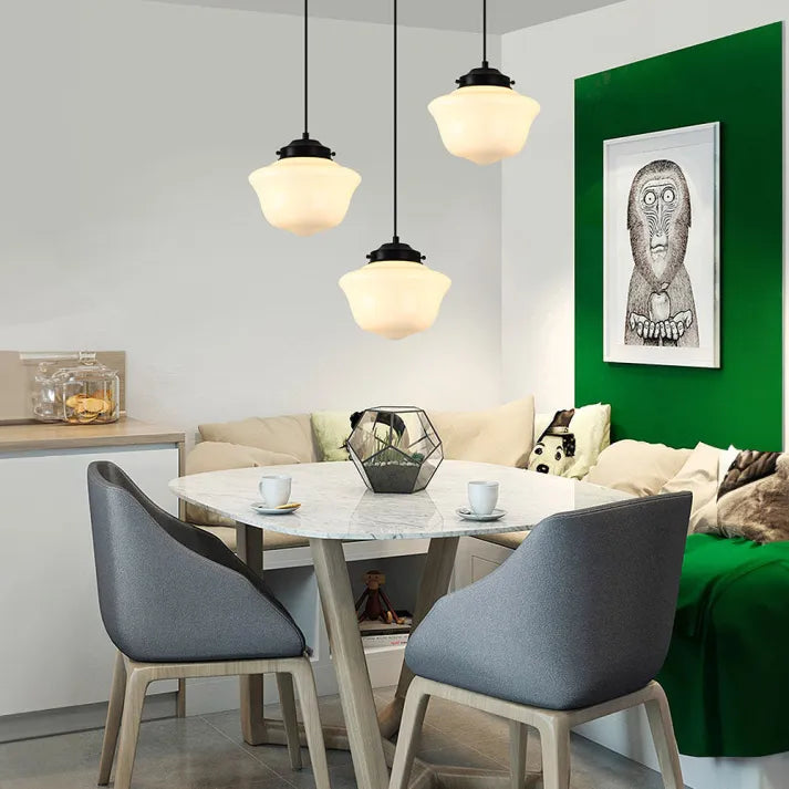 Vintage Geometrische Hängelampe aus Mattglas – Retro Pendelleuchte für Esszimmer | Brehn