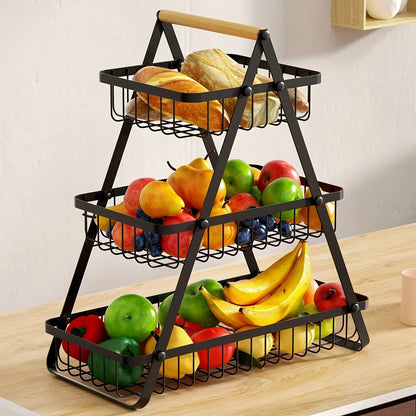 Stylische 3-Schichten Obstschale – Kompakter und eleganter Küchenorganisator