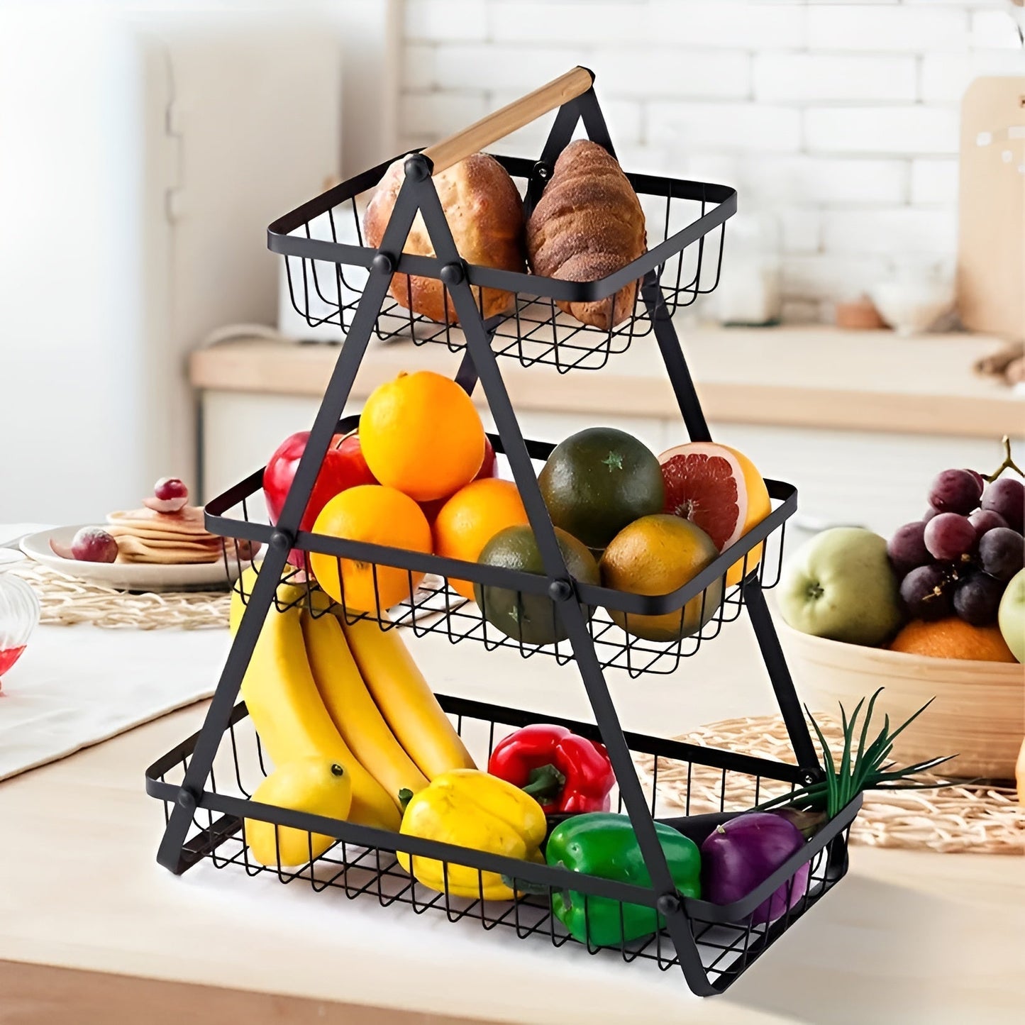 Dreistöckiger Obstkorb aus Metall – platzsparend und dekorativ | Ideal für Küche und Esszimmer