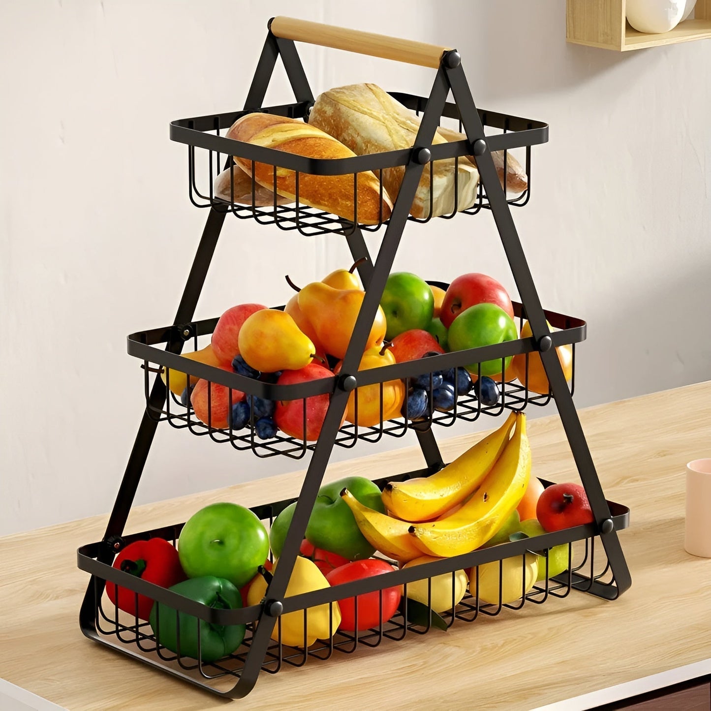 Dreistöckiger Obstkorb aus Metall – platzsparend und dekorativ | Ideal für Küche und Esszimmer