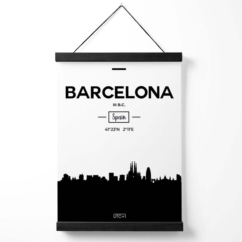 Barcelona-Stadtbildposter in Schwarz-Weiß mit Halterung