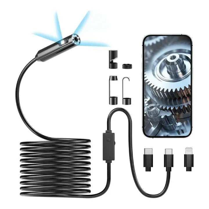 3-in-1 USB Endoskopkamera – Wasserdicht, Flexibel mit 6 LED-Lichtern