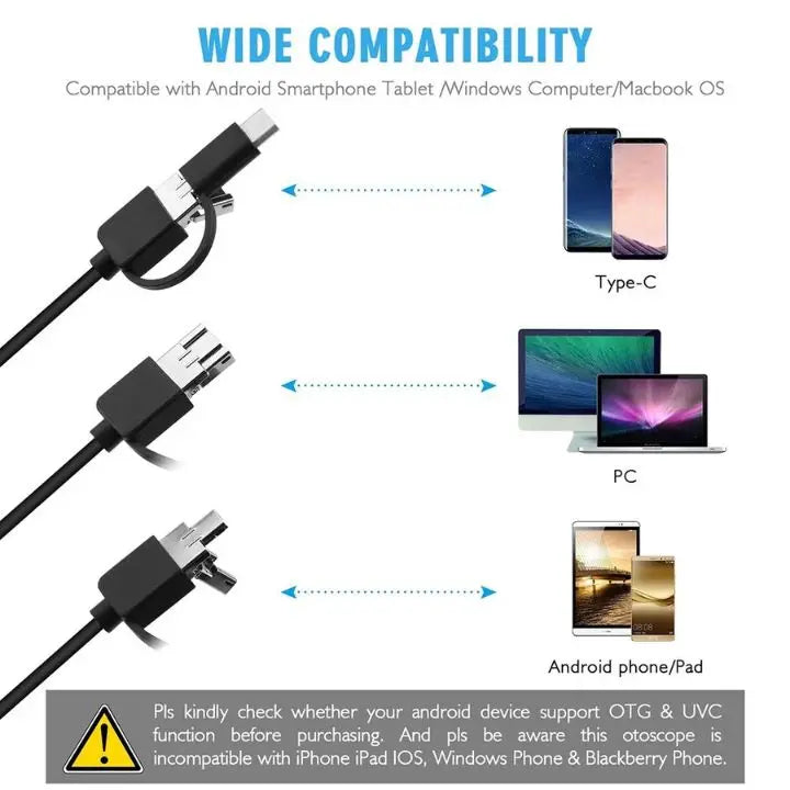 3-in-1 USB Endoskopkamera – Wasserdicht, Flexibel mit 6 LED-Lichtern