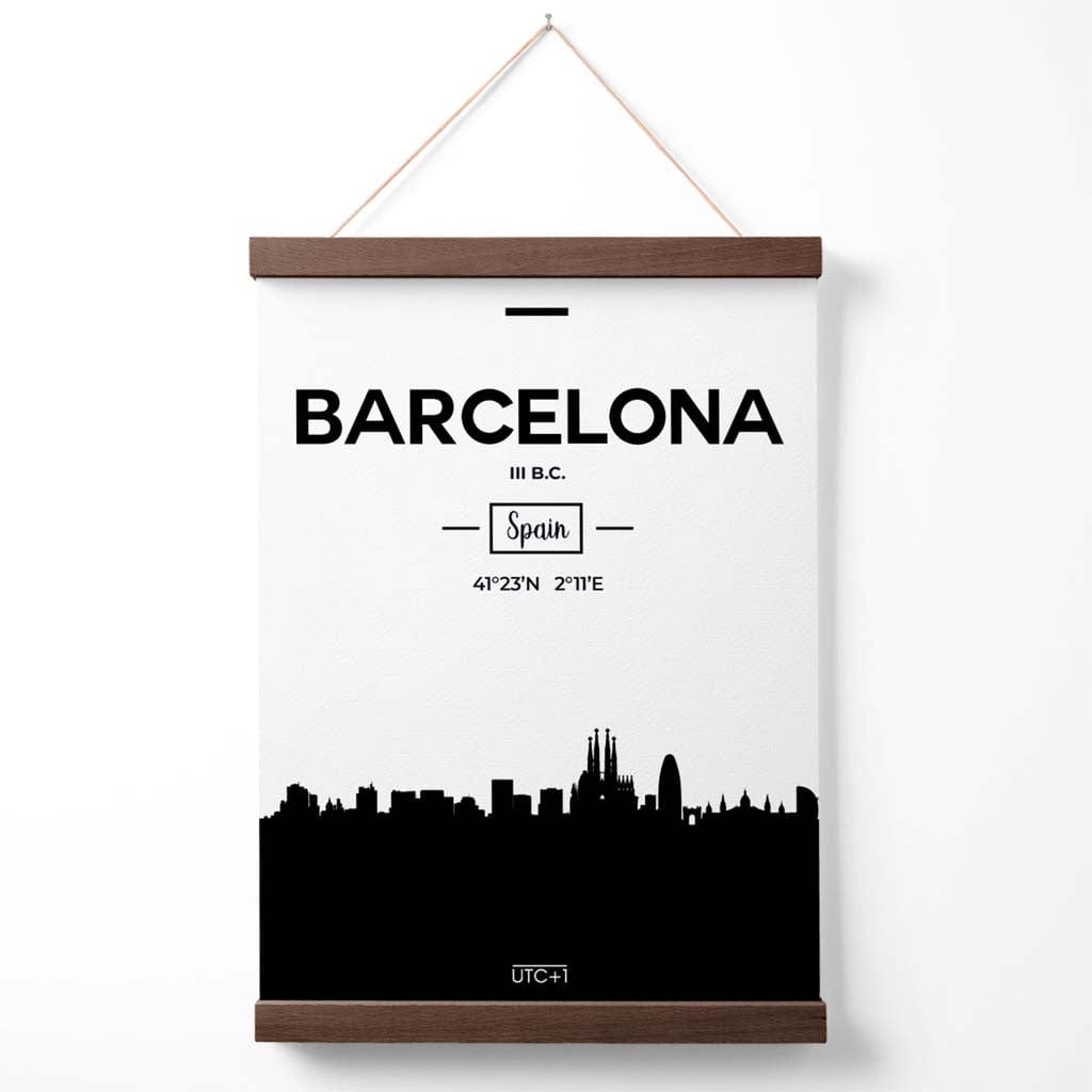 Barcelona-Stadtbildposter in Schwarz-Weiß mit Halterung