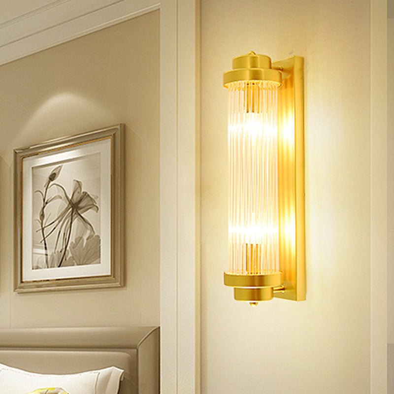 Zylinder Schlafzimmer Wandlampe Wandleuchte Vintage Klarglas 2 Köpfe Gold LED Wandbeleuchtung Fixture | Brehn