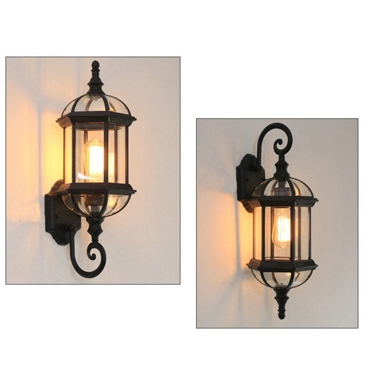 Traditionelle Vintage Wasserfeste Hexagonale Aluminium Glas 1-Licht Außenwandleuchte für Garten | Brehn