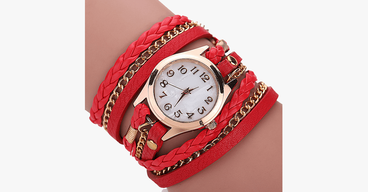 Quarzuhr mit goldenem Zifferblatt und auffälligem Armband – entworfen, um Ihren lässigen Look zu unterstreichen