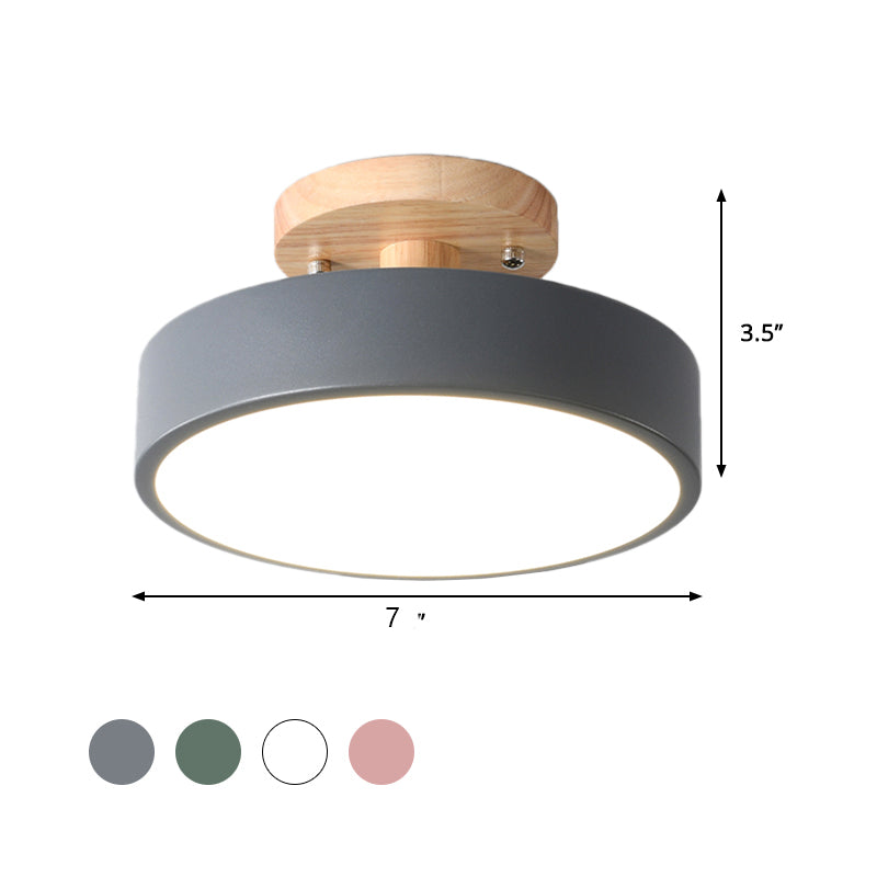 Brehn | Skandinavische LED-Deckenleuchte mit Holz | Moderne Trommelform für Flure und Eingänge | Energieeffiziente Beleuchtung