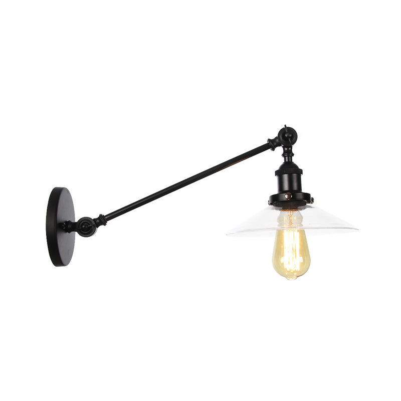 1 Licht Innen Wandlampe Vintage Schwarz/Messing/Bronze Beleuchtungseinrichtung mit konischem transparentem Glasschirm, 8"/12" L Arm
