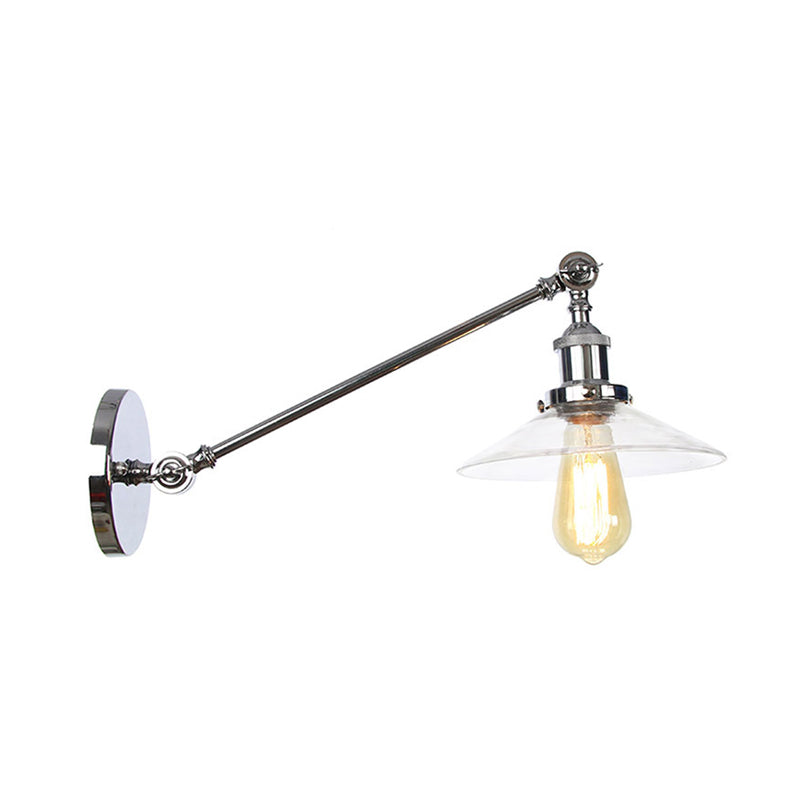 1 Licht Innen Wandlampe Vintage Schwarz/Messing/Bronze Beleuchtungseinrichtung mit konischem transparentem Glasschirm, 8"/12" L Arm