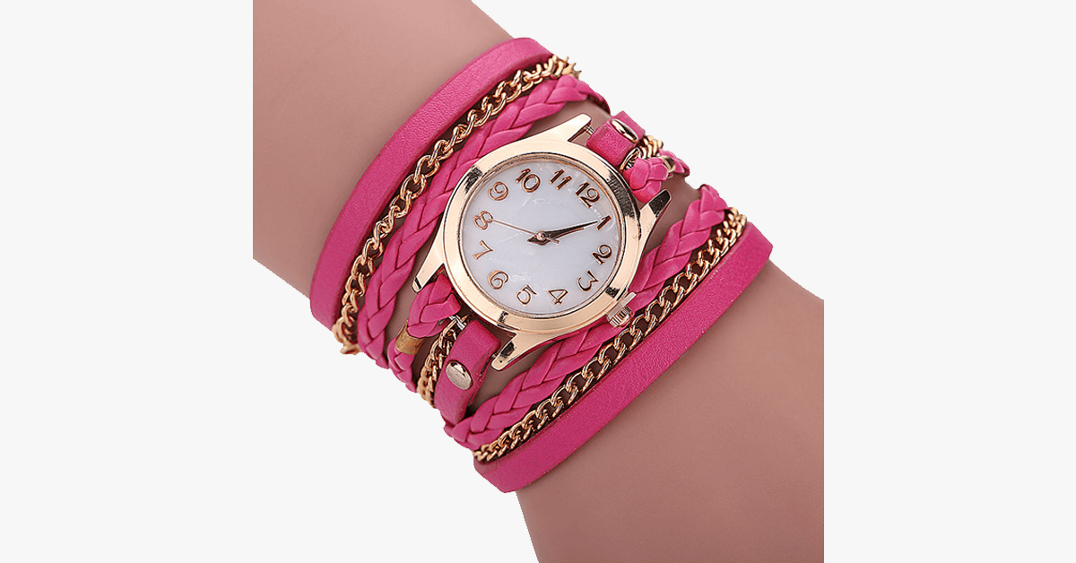 Quarzuhr mit goldenem Zifferblatt und auffälligem Armband – entworfen, um Ihren lässigen Look zu unterstreichen