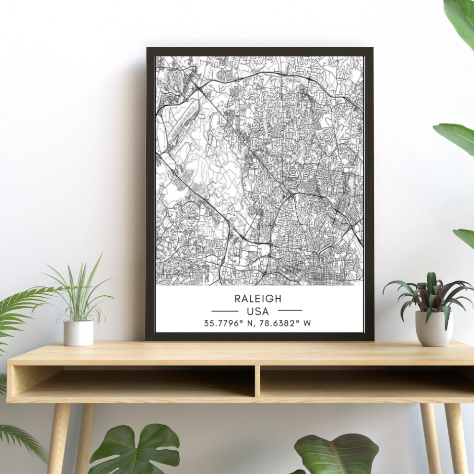 Stadtplan von Raleigh – Leinwandbild