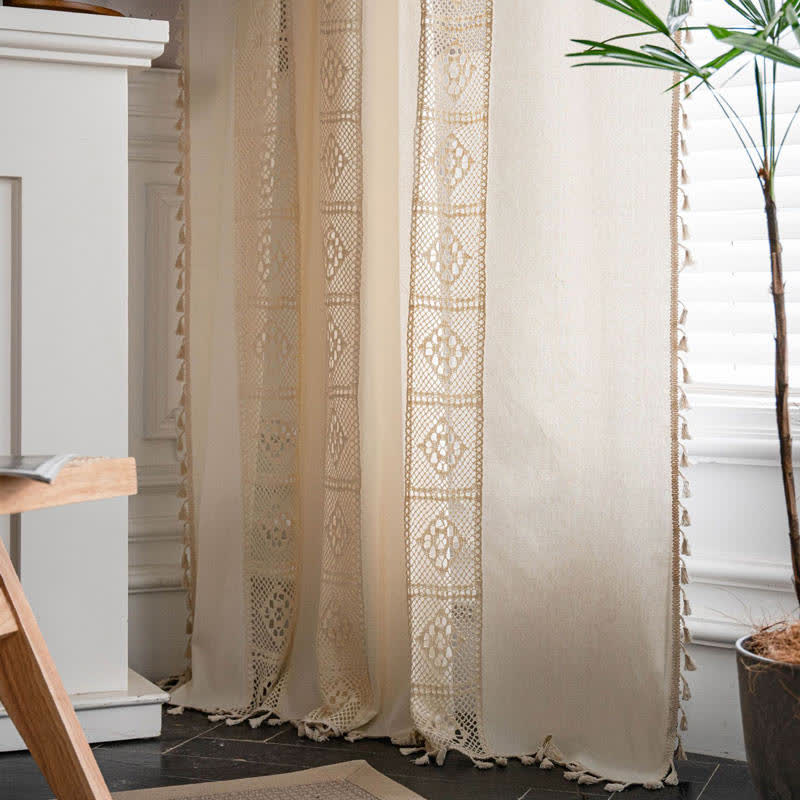 Beige Splicing Hohlraum Lichtfilter Vorhang Set | Brehn