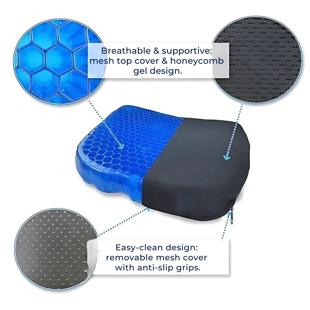 ComfortGel Orthopädisches Gel-Sitzkissen | Druckentlastung - Steißbeinschmerzen - Lendenwirbelstütze - Für Bürostuhl - Auto - Rollstuhlgebrauch Brehn