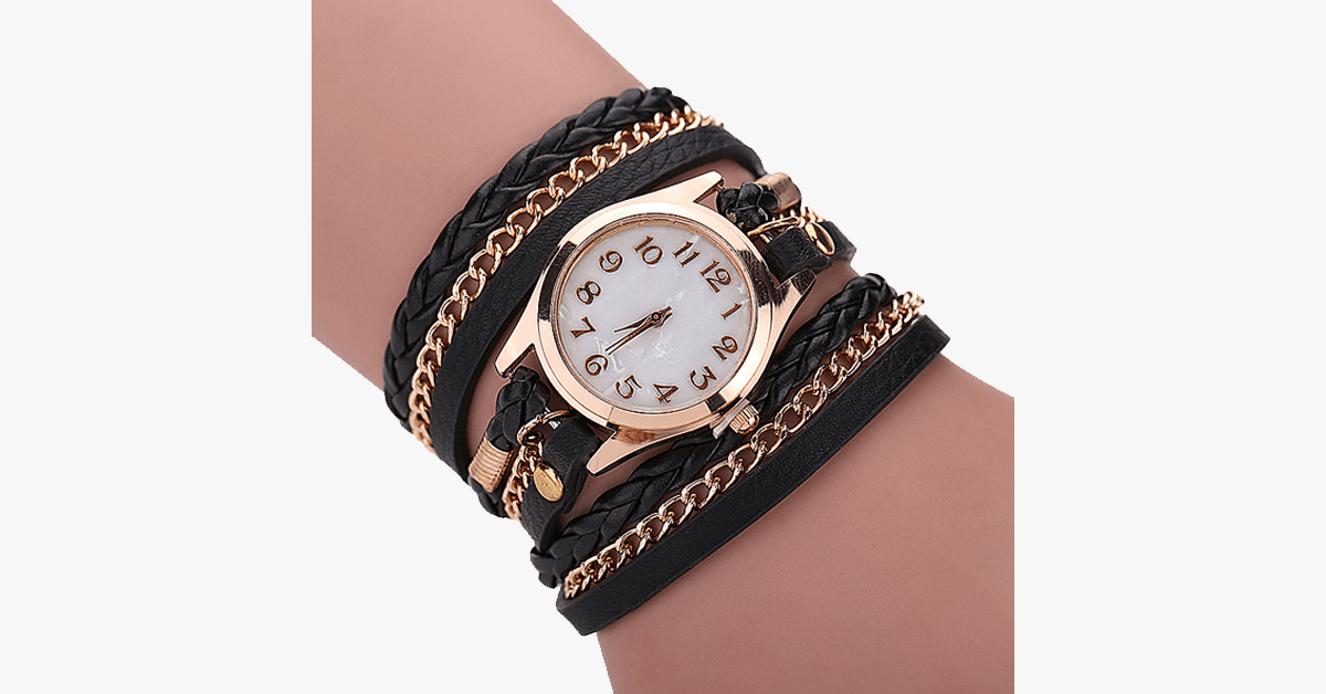 Quarzuhr mit goldenem Zifferblatt und auffälligem Armband – entworfen, um Ihren lässigen Look zu unterstreichen