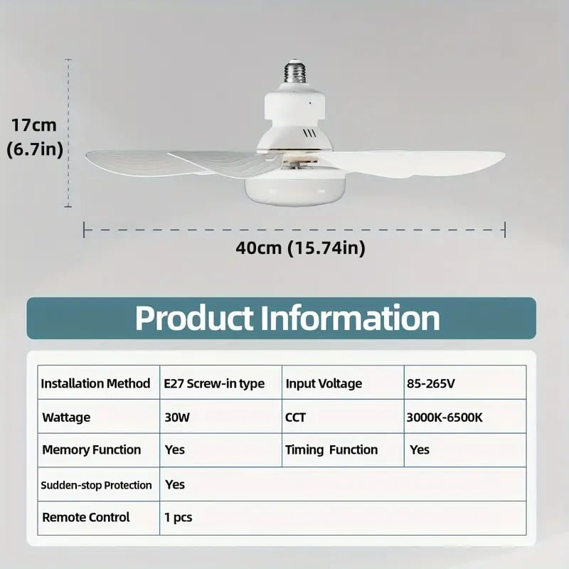 Brehn | LuxeBreeze Tragbarer Deckenventilator & Licht | Elegante 2-in-1-Lösung mit Fernbedienung für Komfort und Stil