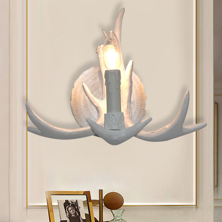 Brehn | 1 Licht Exposed Bulb Wandlamp Traditioneel Wit/Hout Hars Wandlamp Armatuur für Flur