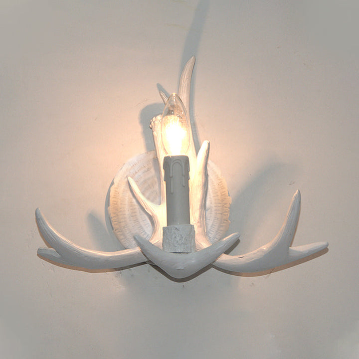 Brehn | 1 Licht Exposed Bulb Wandlamp Traditioneel Wit/Hout Hars Wandlamp Armatuur für Flur