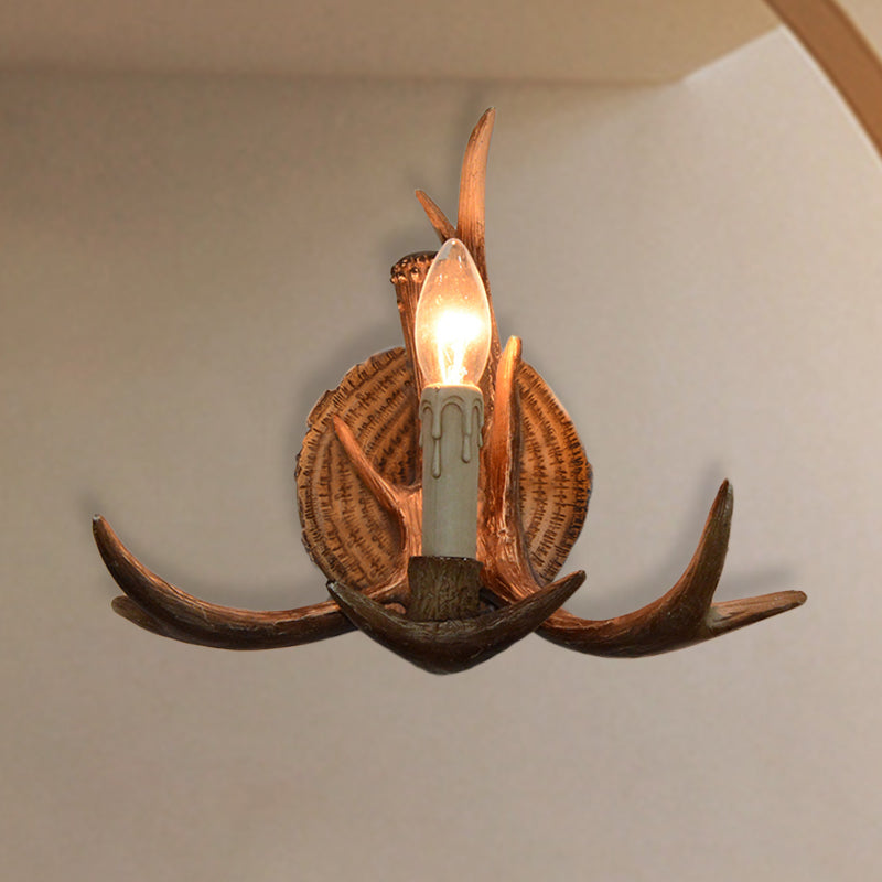 Brehn | 1 Licht Exposed Bulb Wandlamp Traditioneel Wit/Hout Hars Wandlamp Armatuur für Flur