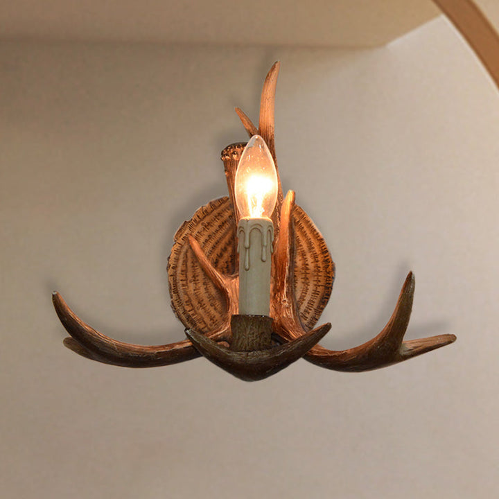 Brehn | 1 Licht Exposed Bulb Wandlamp Traditioneel Wit/Hout Hars Wandlamp Armatuur für Flur