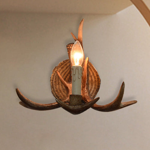 Brehn | 1 Licht Exposed Bulb Wandlamp Traditioneel Wit/Hout Hars Wandlamp Armatuur für Flur