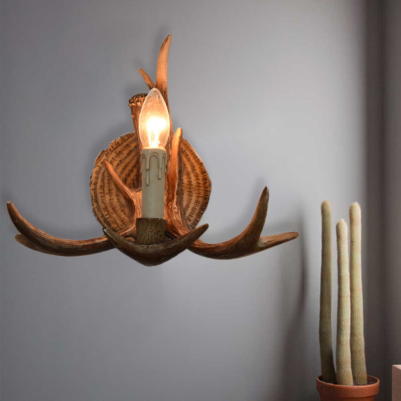 Brehn | 1 Licht Exposed Bulb Wandlamp Traditioneel Wit/Hout Hars Wandlamp Armatuur für Flur