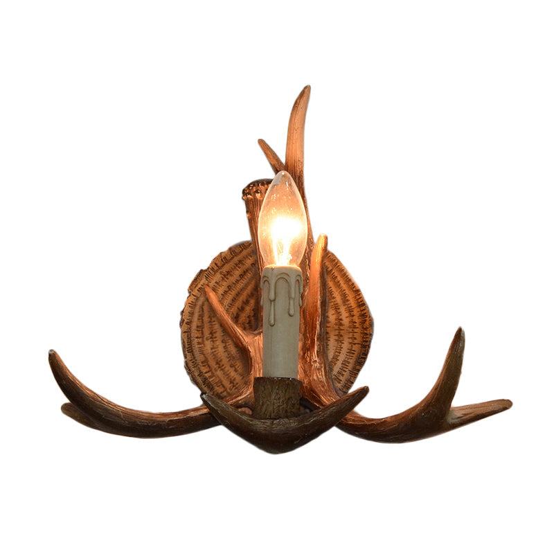 Brehn | 1 Licht Exposed Bulb Wandlamp Traditioneel Wit/Hout Hars Wandlamp Armatuur für Flur